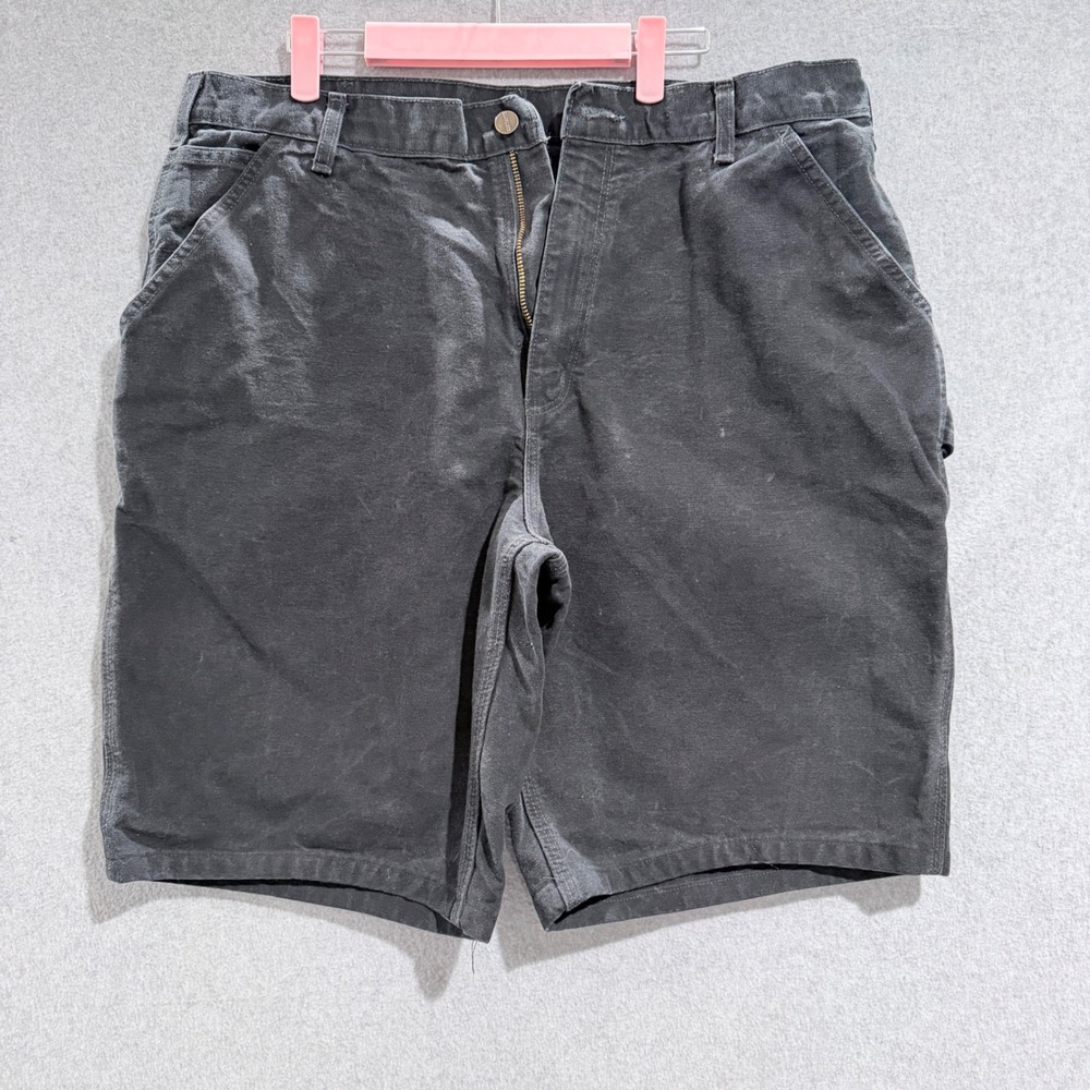 Carhartt B11-BLK Black Cotton Duck Loose Fit Carpenter Shorts Mens 38 Distressed